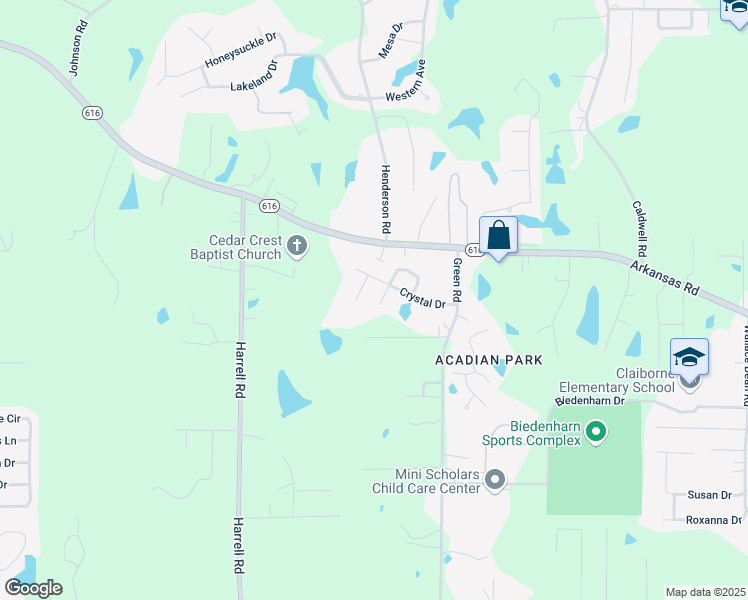 map of restaurants, bars, coffee shops, grocery stores, and more near 106 Spring Drive in West Monroe