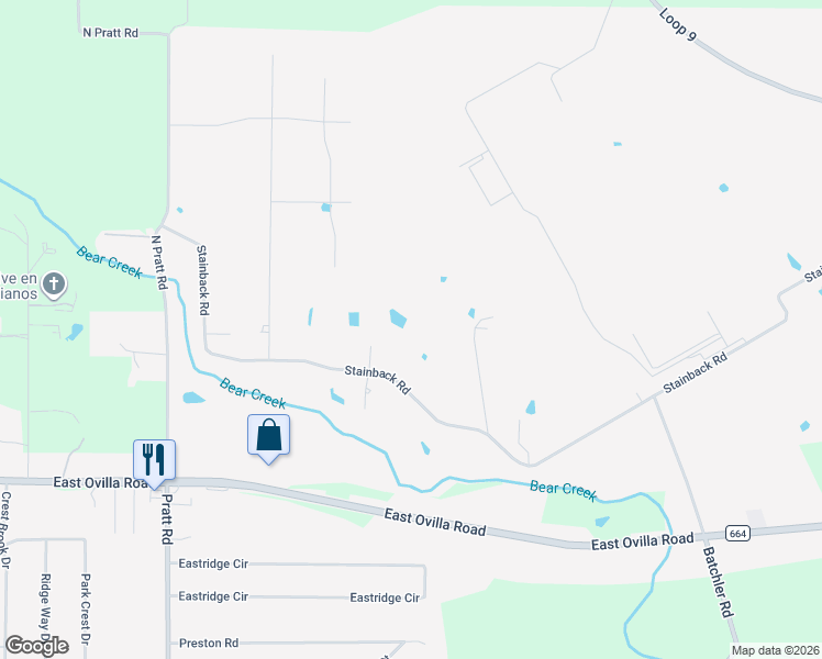 map of restaurants, bars, coffee shops, grocery stores, and more near 1598 Stainback Road in Red Oak