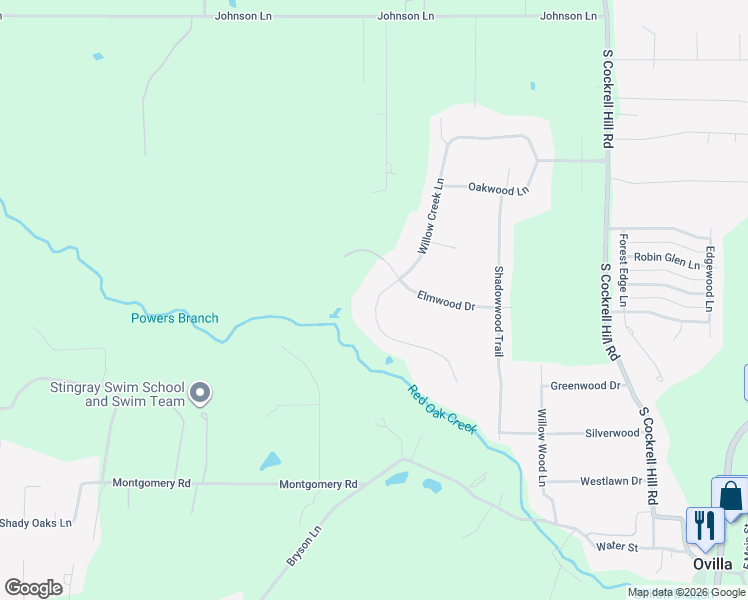 map of restaurants, bars, coffee shops, grocery stores, and more near 304 Willow Creek Lane in Ovilla