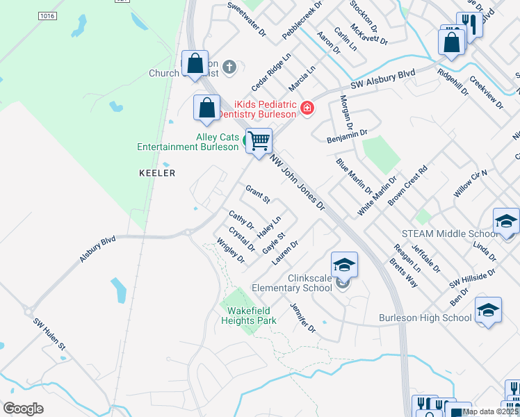 map of restaurants, bars, coffee shops, grocery stores, and more near 824 Sheryn Drive in Burleson