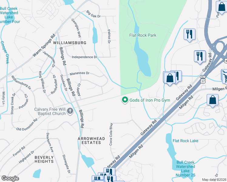 map of restaurants, bars, coffee shops, grocery stores, and more near 6043 Old Dominion Road in Columbus