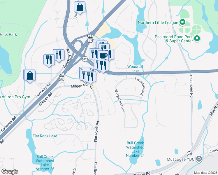 map of restaurants, bars, coffee shops, grocery stores, and more near 7124D Vinings Way in Columbus