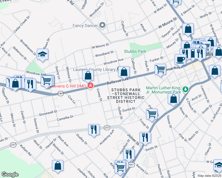 map of restaurants, bars, coffee shops, grocery stores, and more near 822 Bellevue Avenue in Dublin