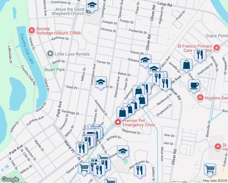 map of restaurants, bars, coffee shops, grocery stores, and more near 1915 Sherwood Ave in Monroe