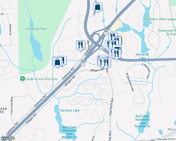 map of restaurants, bars, coffee shops, grocery stores, and more near 6319 Milgen Road in Columbus