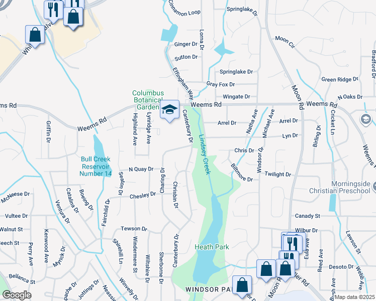 map of restaurants, bars, coffee shops, grocery stores, and more near 6246 Canterbury Drive in Columbus