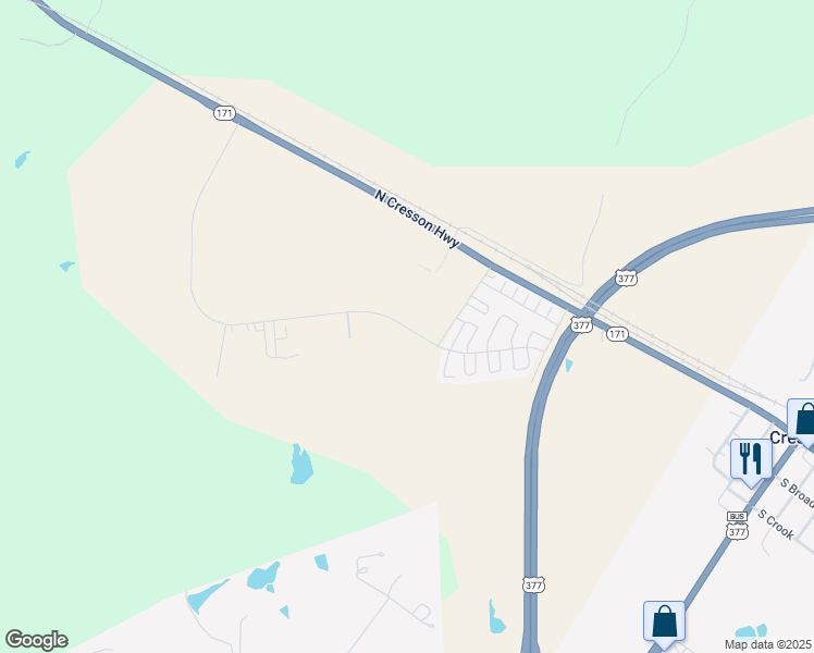 map of restaurants, bars, coffee shops, grocery stores, and more near 500 Hughie Long Road in Cresson