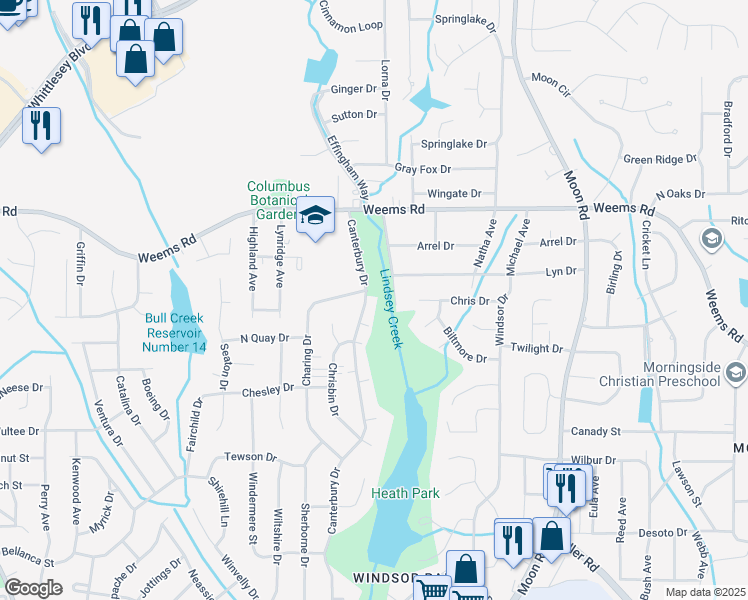 map of restaurants, bars, coffee shops, grocery stores, and more near 6246 Canterbury Drive in Columbus
