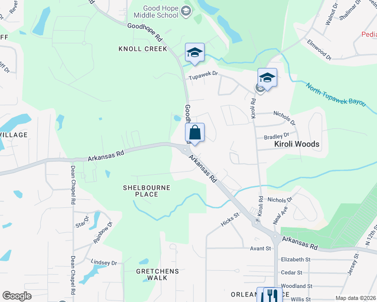 map of restaurants, bars, coffee shops, grocery stores, and more near 1398 Good Hope Rd in West Monroe