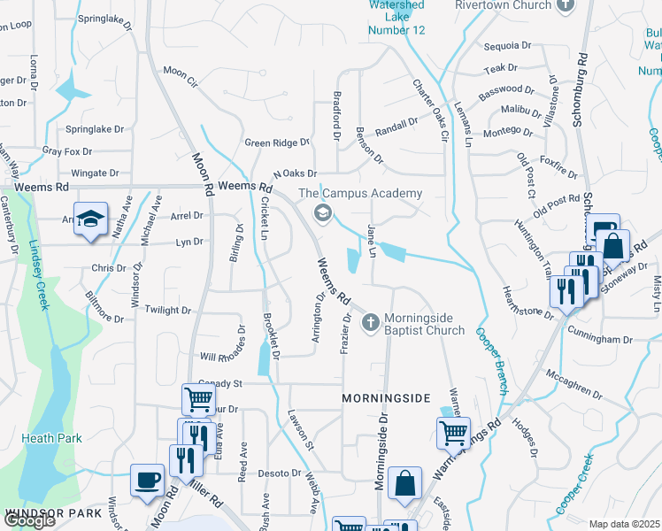 map of restaurants, bars, coffee shops, grocery stores, and more near 4421 Weems Road in Columbus