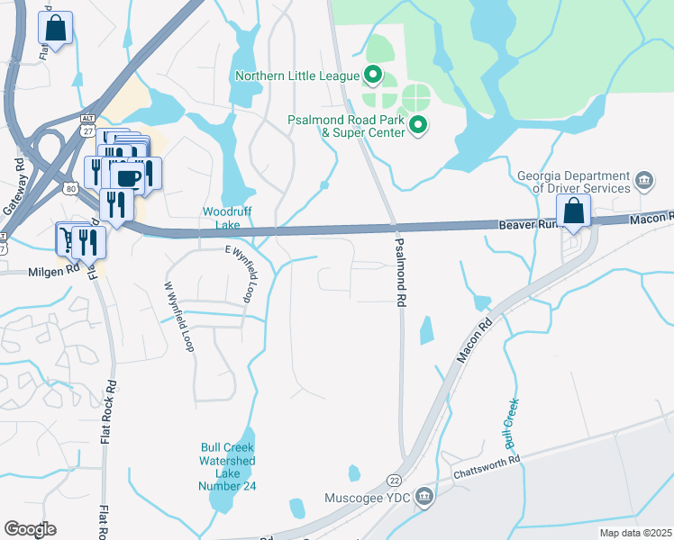 map of restaurants, bars, coffee shops, grocery stores, and more near 7535 Mockernut Way in Columbus