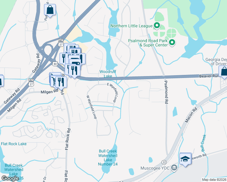 map of restaurants, bars, coffee shops, grocery stores, and more near 7264 East Wynfield Loop in Columbus