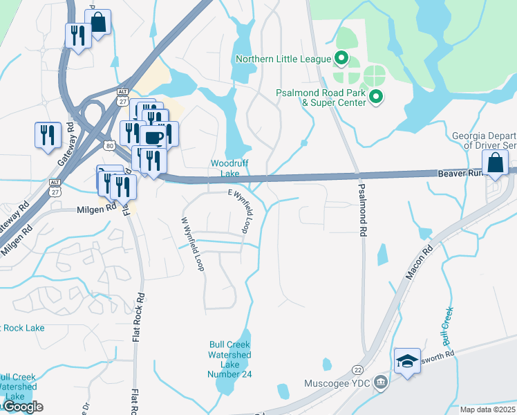 map of restaurants, bars, coffee shops, grocery stores, and more near 6491 Woodbriar Lane in Columbus