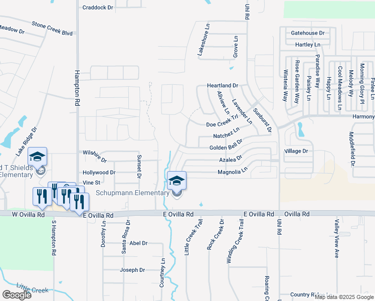 map of restaurants, bars, coffee shops, grocery stores, and more near 504 Golden Bell Drive in Glenn Heights