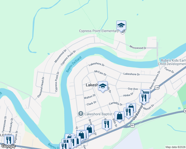 map of restaurants, bars, coffee shops, grocery stores, and more near 604 McCain Dr in Monroe