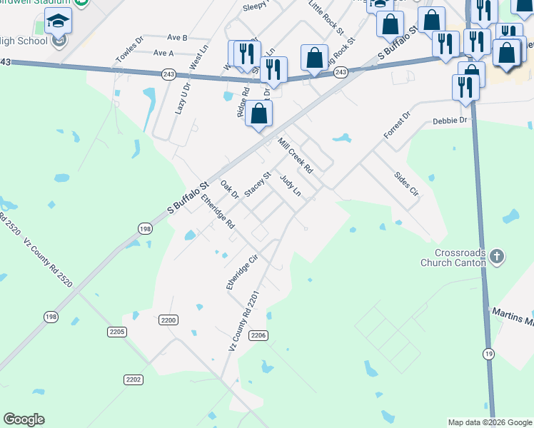 map of restaurants, bars, coffee shops, grocery stores, and more near 1785 Cypress Lane in Canton