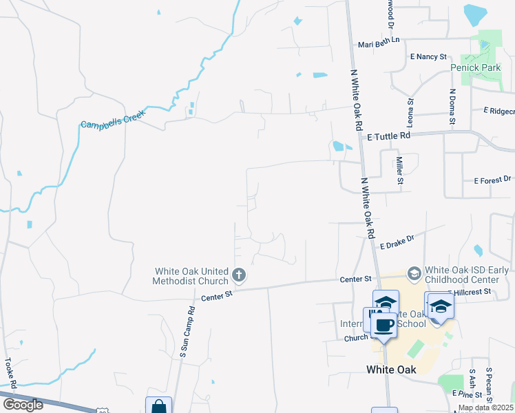 map of restaurants, bars, coffee shops, grocery stores, and more near 450 N Sanders St in White Oak