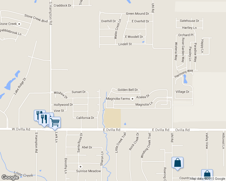 map of restaurants, bars, coffee shops, grocery stores, and more near 500 Golden Bell Drive in Glenn Heights