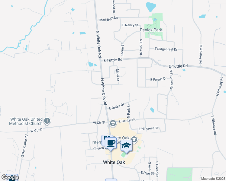 map of restaurants, bars, coffee shops, grocery stores, and more near 302 Campbell Street in White Oak