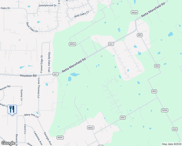 map of restaurants, bars, coffee shops, grocery stores, and more near 2528 County Road 531 in Burleson
