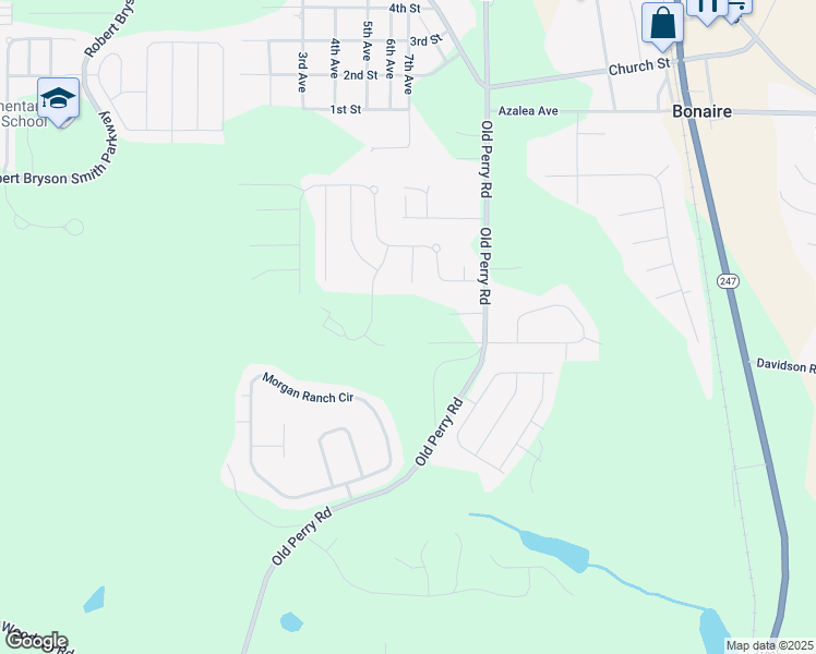 map of restaurants, bars, coffee shops, grocery stores, and more near 203 Ike Court in Warner Robins
