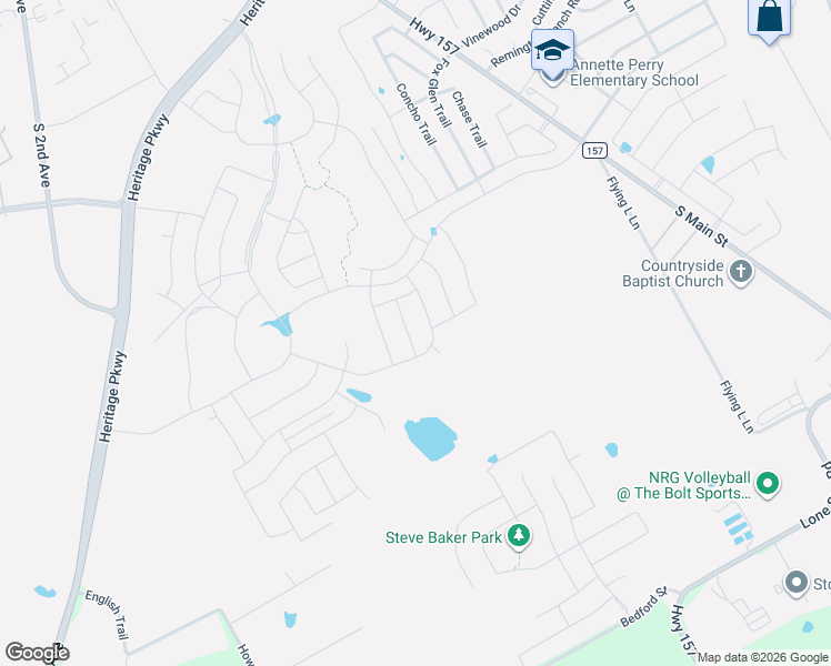 map of restaurants, bars, coffee shops, grocery stores, and more near 1100 Thicket Drive in Mansfield