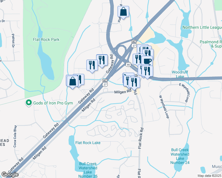 map of restaurants, bars, coffee shops, grocery stores, and more near 6319 Milgen Road in Columbus