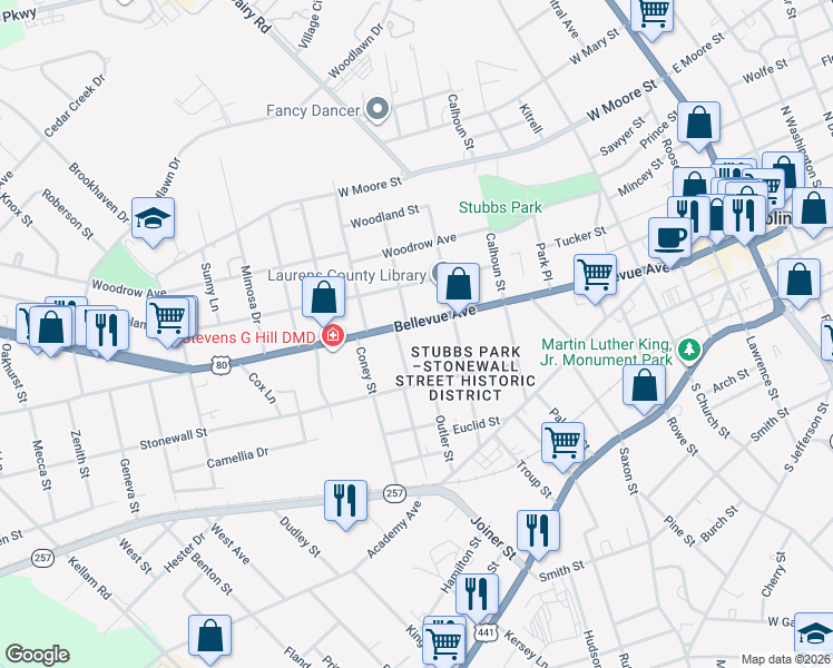 map of restaurants, bars, coffee shops, grocery stores, and more near 822 Bellevue Avenue in Dublin
