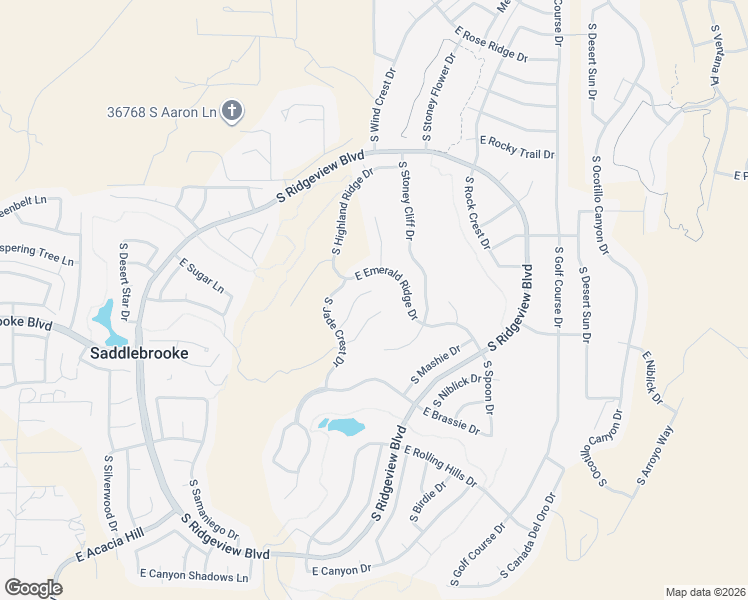 map of restaurants, bars, coffee shops, grocery stores, and more near 65153 East Crystal Ridge Court in Tucson