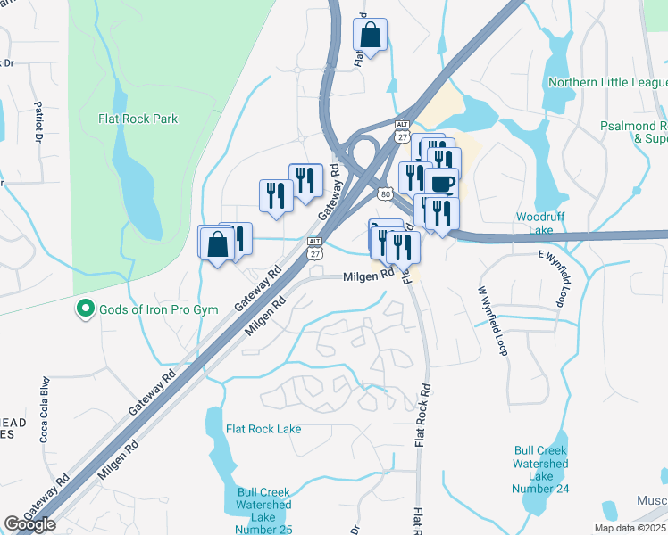 map of restaurants, bars, coffee shops, grocery stores, and more near 6319 Milgen Road in Columbus