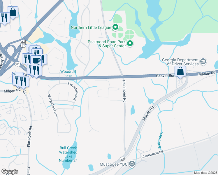 map of restaurants, bars, coffee shops, grocery stores, and more near 7535 Mockernut Way in Columbus