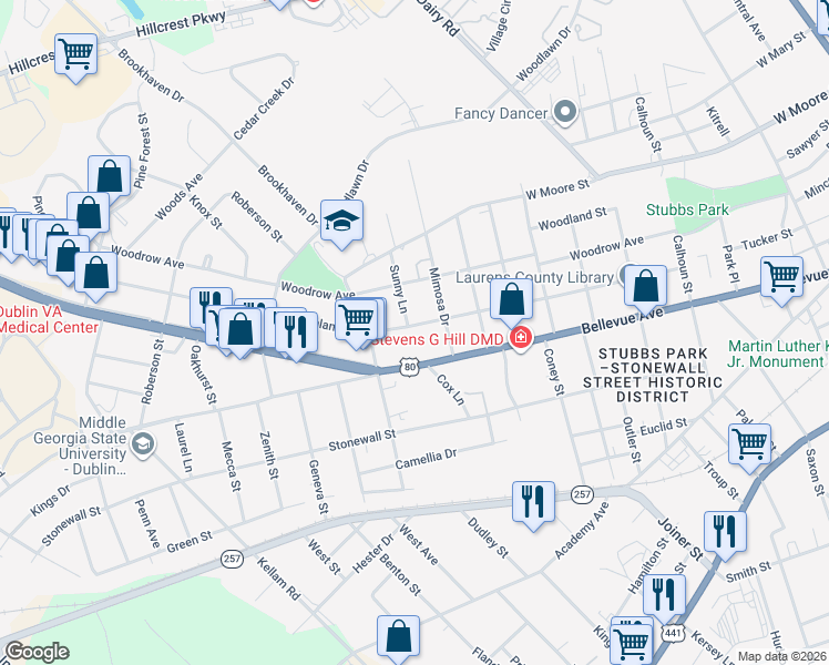 map of restaurants, bars, coffee shops, grocery stores, and more near 1308 Highland Avenue in Dublin