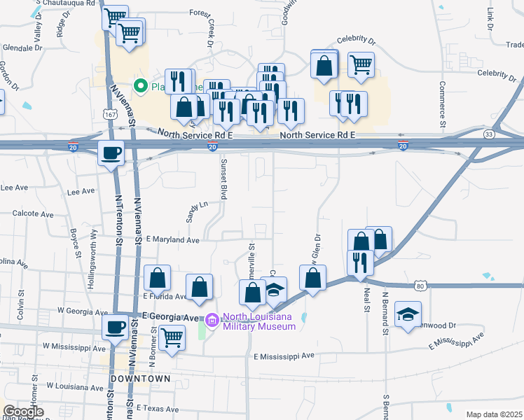 map of restaurants, bars, coffee shops, grocery stores, and more near 808 Center Street in Ruston