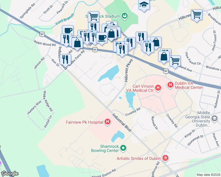 map of restaurants, bars, coffee shops, grocery stores, and more near 100 Parks Ridge Road in Dublin