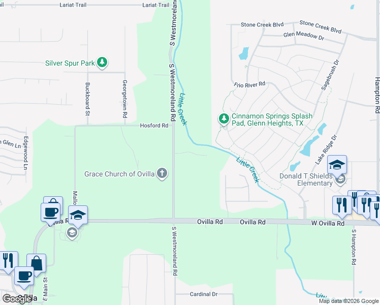 map of restaurants, bars, coffee shops, grocery stores, and more near 102 Holly Lane in Red Oak