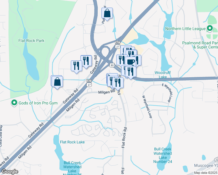 map of restaurants, bars, coffee shops, grocery stores, and more near 6349 Milgen Road in Columbus