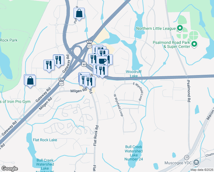 map of restaurants, bars, coffee shops, grocery stores, and more near 7124D Vinings Way in Columbus