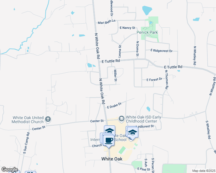 map of restaurants, bars, coffee shops, grocery stores, and more near 302 Campbell Street in White Oak
