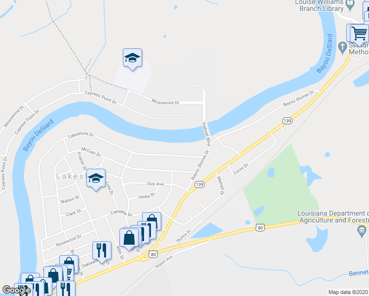 map of restaurants, bars, coffee shops, grocery stores, and more near 729 Lakeshore Dr in Monroe