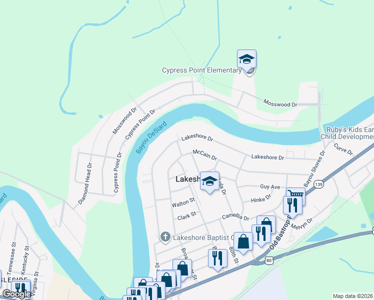 map of restaurants, bars, coffee shops, grocery stores, and more near 604 McCain Dr in Monroe