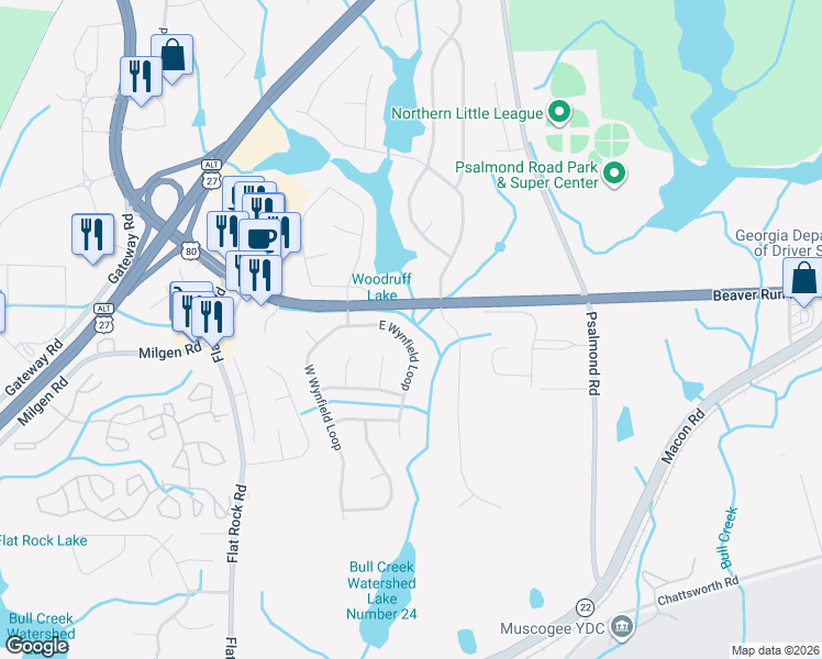 map of restaurants, bars, coffee shops, grocery stores, and more near 7264 East Wynfield Loop in Columbus