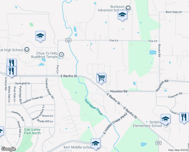 map of restaurants, bars, coffee shops, grocery stores, and more near 1387-1499 Farm to Market Road 3391 in Burleson