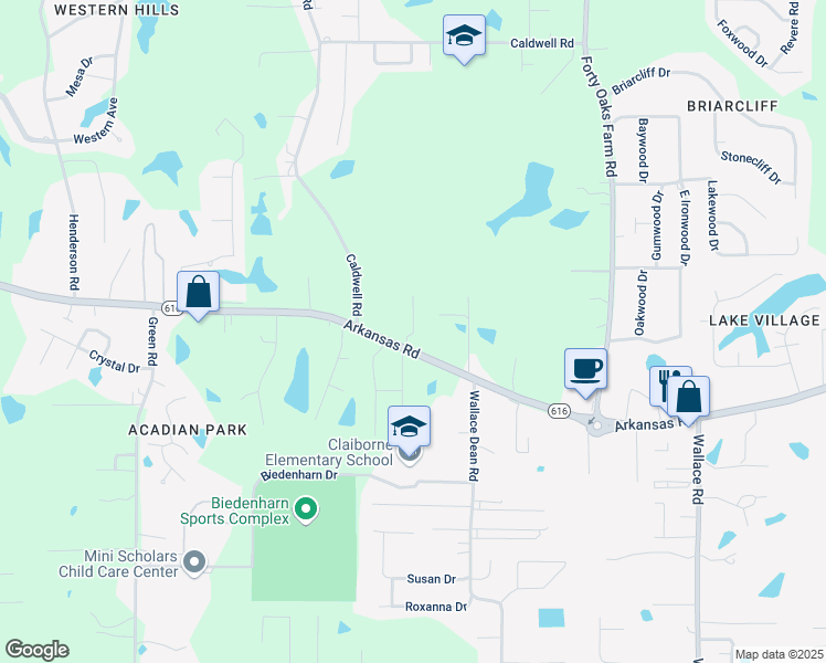 map of restaurants, bars, coffee shops, grocery stores, and more near 100-198 Coverdale Lane in West Monroe