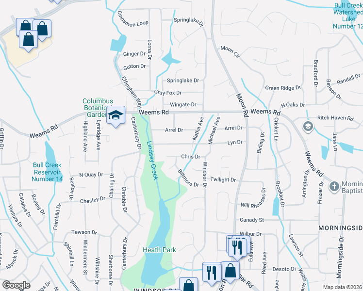 map of restaurants, bars, coffee shops, grocery stores, and more near in Columbus