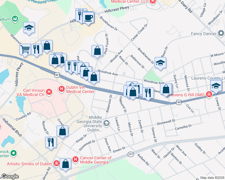 map of restaurants, bars, coffee shops, grocery stores, and more near 1800 Rice Avenue in Dublin