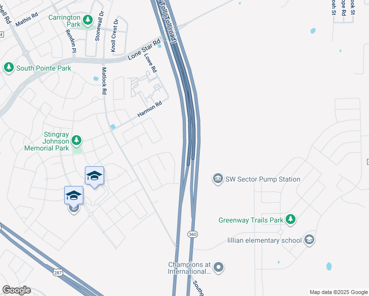 map of restaurants, bars, coffee shops, grocery stores, and more near Texas 360 in Midlothian