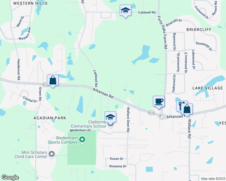 map of restaurants, bars, coffee shops, grocery stores, and more near 100-198 Coverdale Lane in West Monroe
