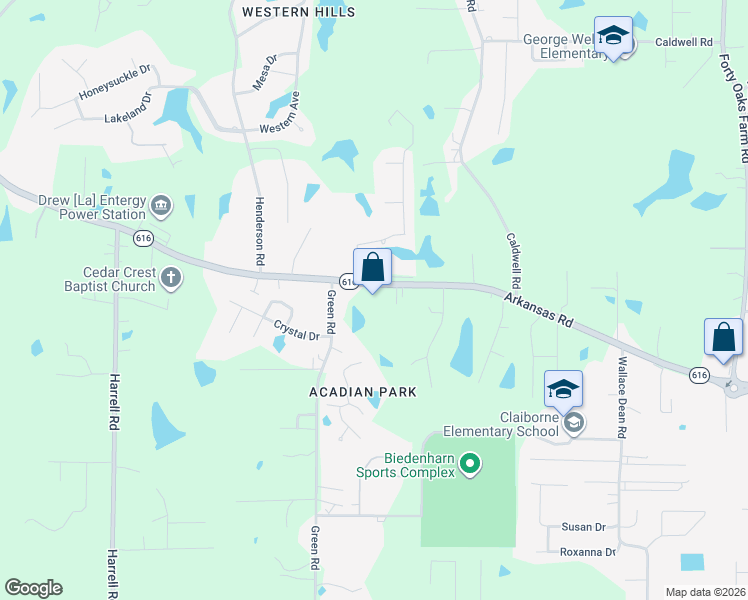 map of restaurants, bars, coffee shops, grocery stores, and more near 3015 Arkansas Road in West Monroe