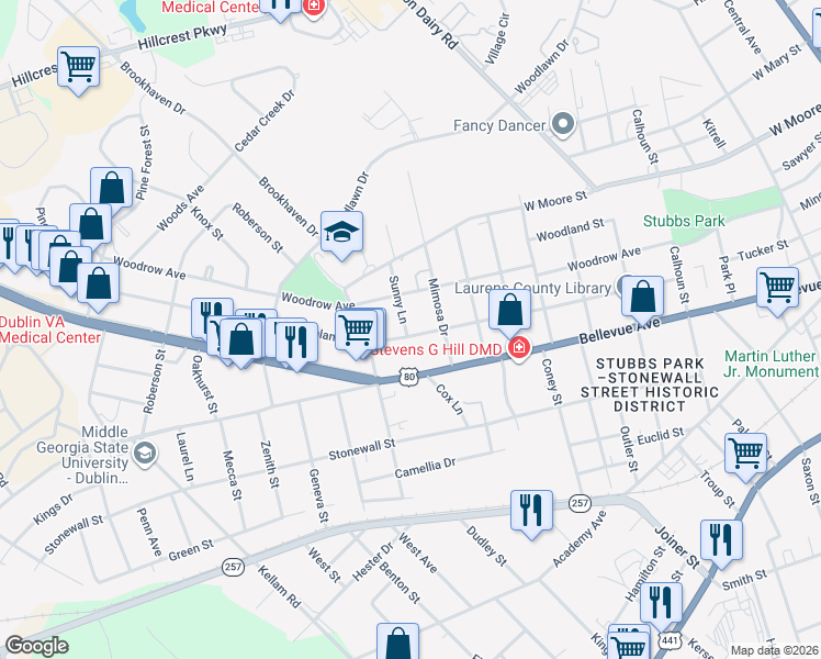 map of restaurants, bars, coffee shops, grocery stores, and more near 1308 Highland Avenue in Dublin