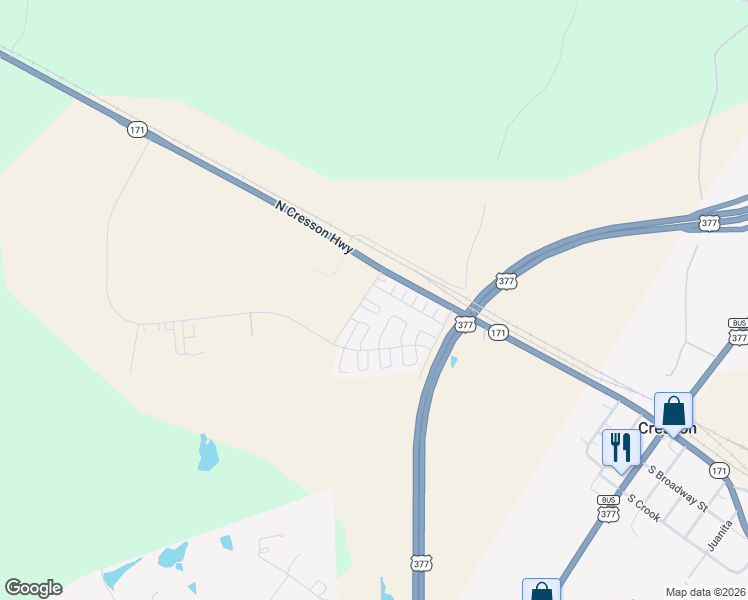map of restaurants, bars, coffee shops, grocery stores, and more near 9504 Glascock Drive in Cresson